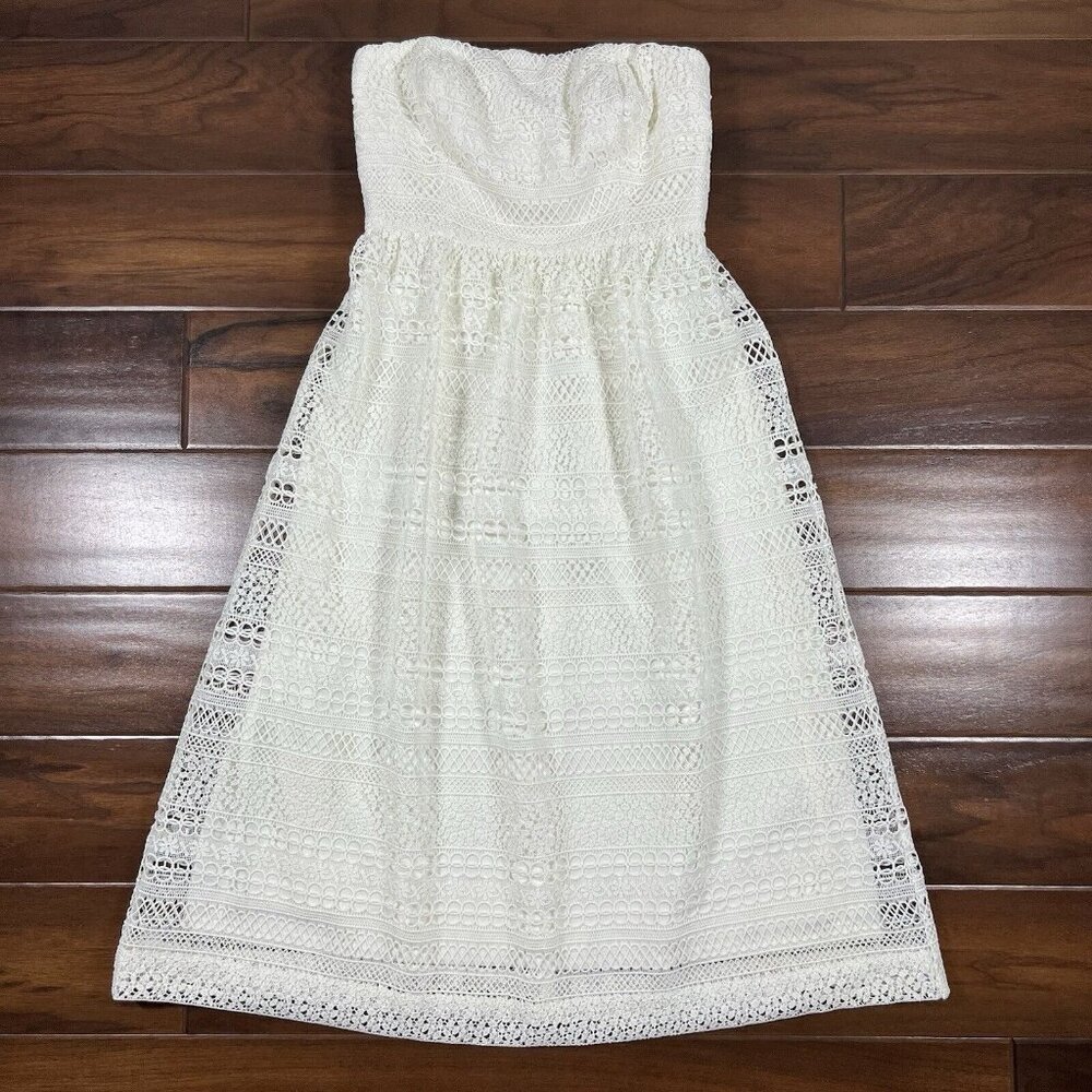 J. Crew Strapless White Crochet Midi Dress